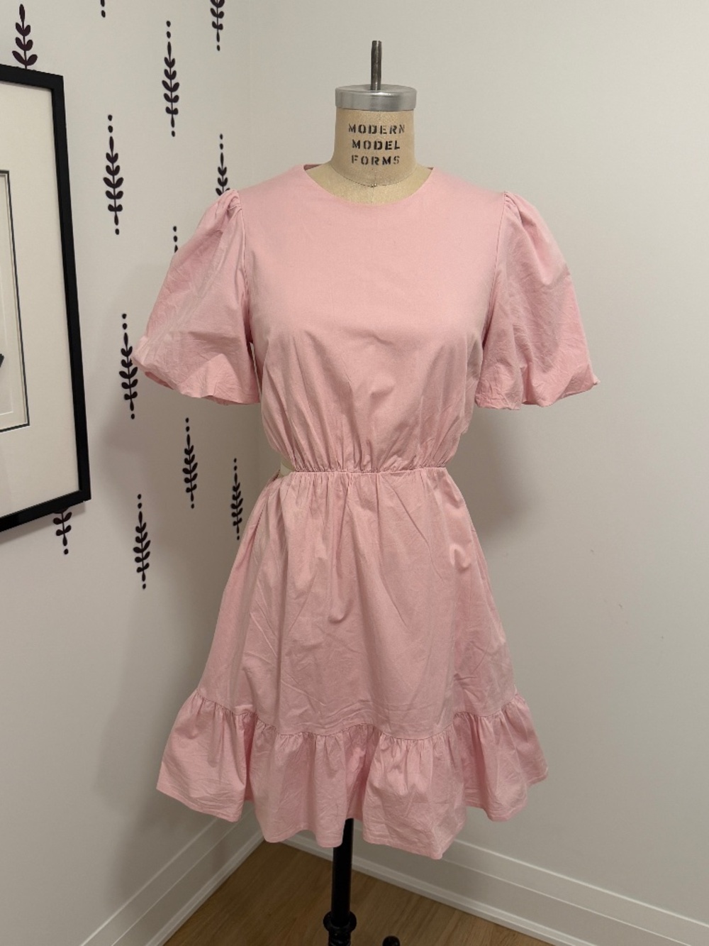 WAYF light pink cutout dress with ruffles